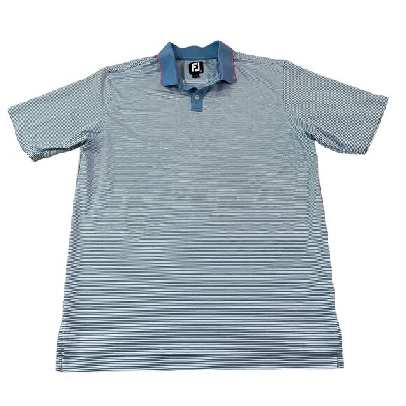 FootJoy Mens Striped Polo Golf Shirt Blue Men's Size Medium Preppy - Picture 1 of 5